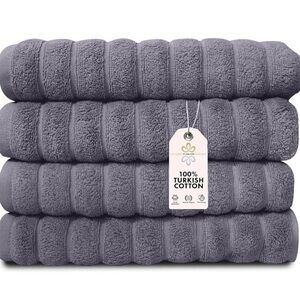 Plush Gray and Blue hand Towels with Ribbed Texture